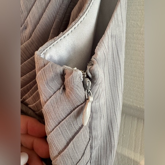 NWT BHLDN Anthro XS Kia Sleeveless Maxi Bridesmaid Dress Fog Chiffon VNeck Ruche - Picture 8 of 16